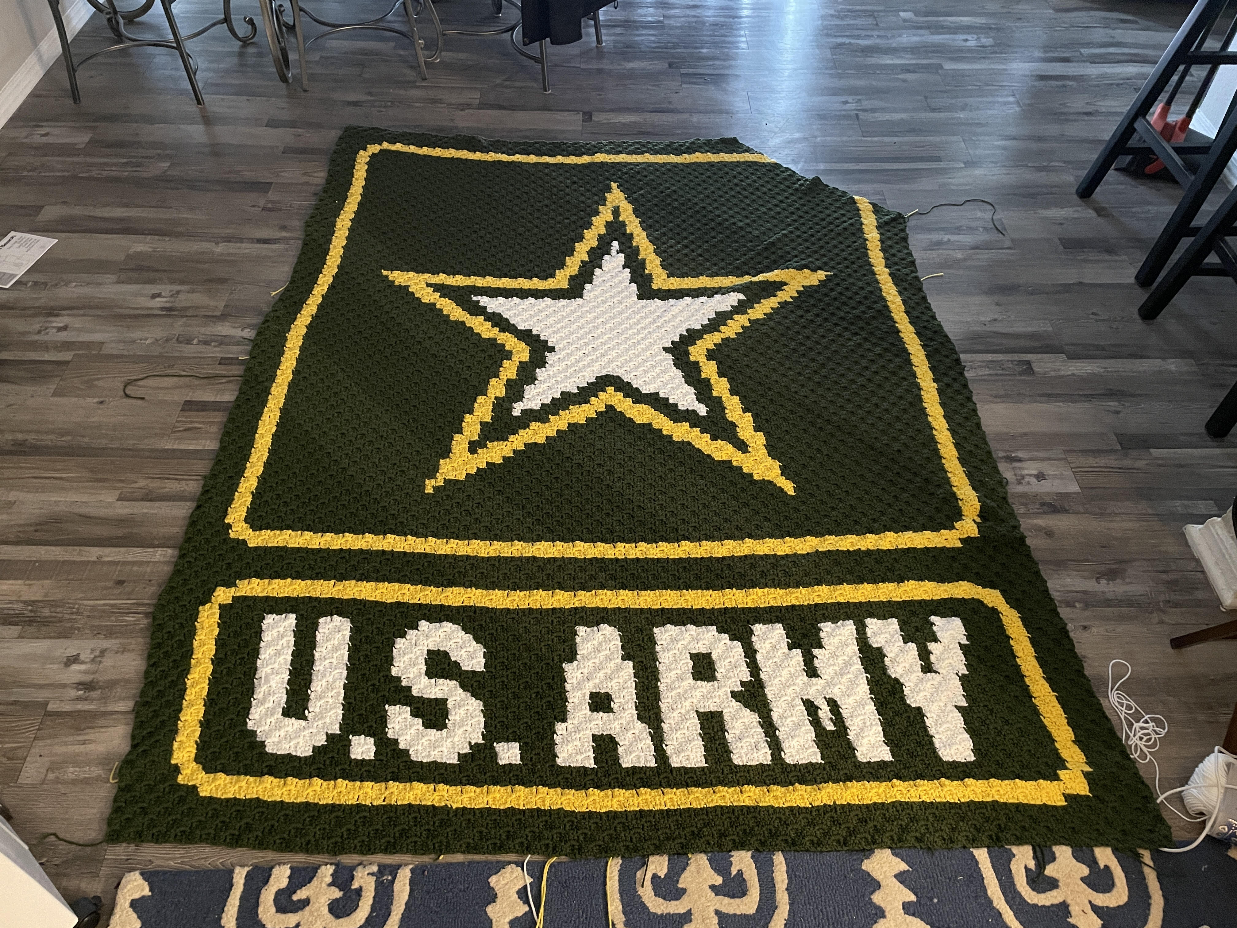 90 percent done of the Army blanket